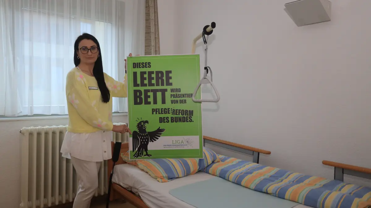 Auch Kamila Staniaszczyk aus dem Awo-Seniorenzentrum "Am Südring" in Frankfurt (Oder) wird ein leeres Pflegebett vor die Tür stellen.