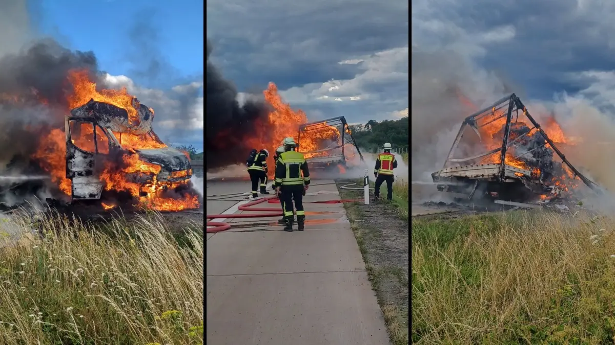 Auf der Autobahn A12 bei Frankfurt (Oder) brannte ein Transporter - und mehrere Feuerwehrautos kamen nicht durch die Rettungsgasse.