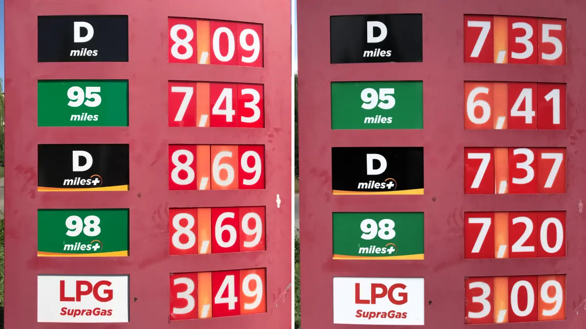 Słubice. Wegen der seit dem 17.08.2026 geltenden Maßnahmen der Regierung sind in Polen die Kraftstoffpreise stark gefallen. Tankstelle Circle K. in Słubice bei Frankfurt (Oder). Links: Preise vom 31.07.2026, rechts: Preise vom 18.08.2026 Fotos: Frank Groneberg