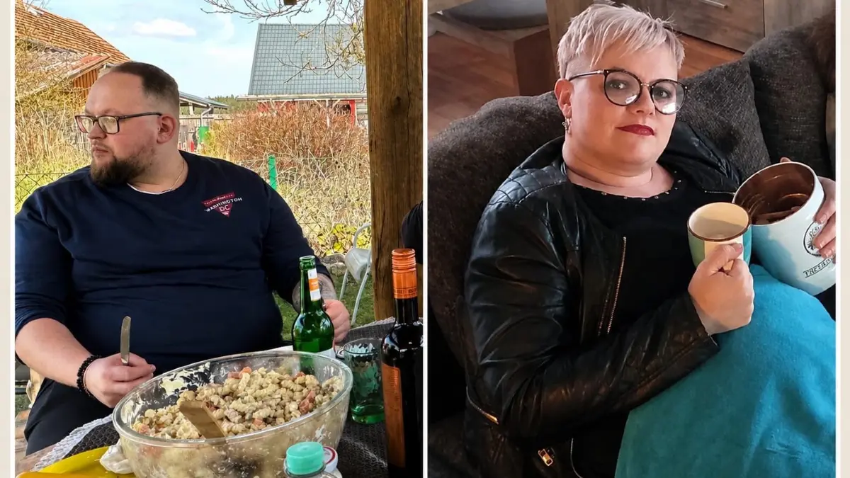 Damals noch mit deutlichem Übergewicht: Stefan Thieme und Tina Hachenberg aus Joachimsthal vor dem Start ihrer Pulver-Kur.