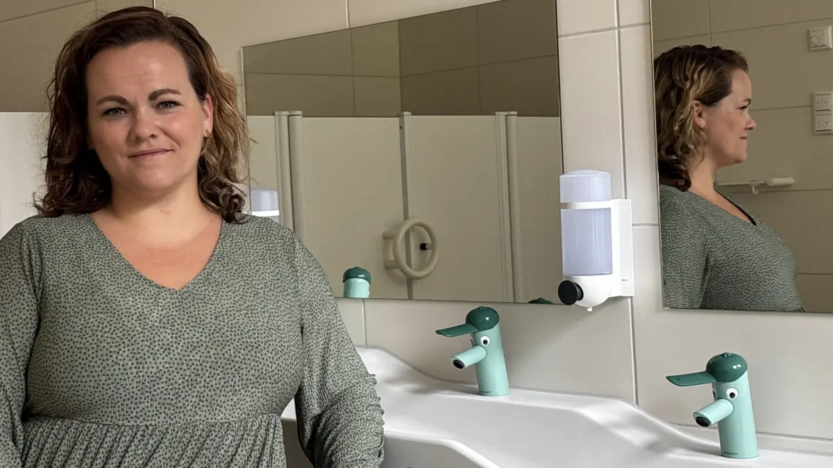 Juliane Sieczka leitet die AWO-Kita in Beeskow. In der kommenden Woche stellt sie der Öffentlichkeit das neue Haus vor. Beeindruckend sind viele liebevolle Details, wie die Wasserhähne in den Waschräumen der Kinder.