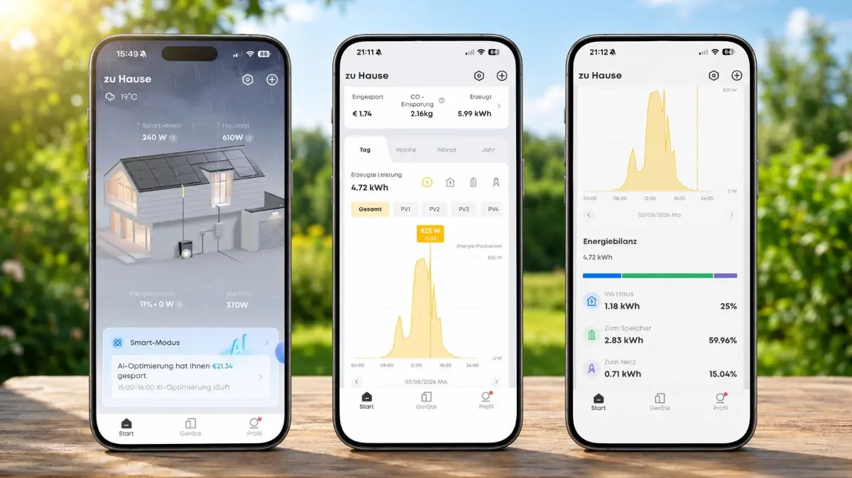Anker Solix Solarbank 4 Pro. In der App sind alle Daten für Erzeugung, Verbrauch und Verteilung einsehbar.