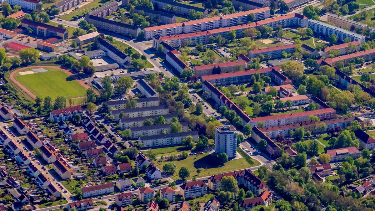 Luftbild der Planstadt Eisenhuettenstadt -