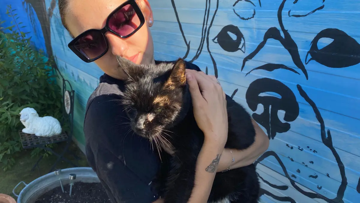 Hält die zwölfjährige Katze Luna im Arm: Tierheimmitarbeiterin Sandra Hartwig. Luna ist bereit für ein neues Zuhause, nachdem sie intensiv um ihr verstorbenes Herrchen getrauert hatte.
