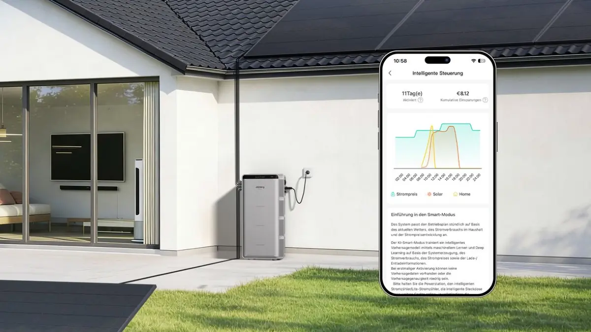 Jackery SolarVault 3 Pro. In der App werden alle Einstellungen vorgenommen und Statistiken ausgegeben.