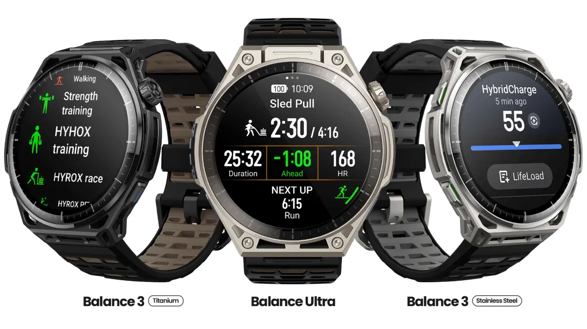 Amazfit Balance 3. Drei Versionen: Stahl, Titan und in Ultra-Ausführung.