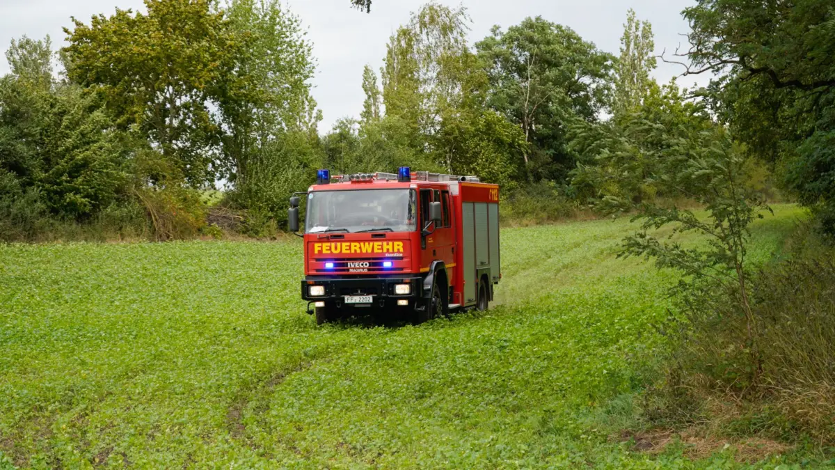 Einsatz der Berufsfeuerwehr Frankfurt (Oder) auf einem alten Kohlefeld: Auf einer Fläche von 20 Quadratmetern entstand aus bislang unbekannten Gründen ein Brand.