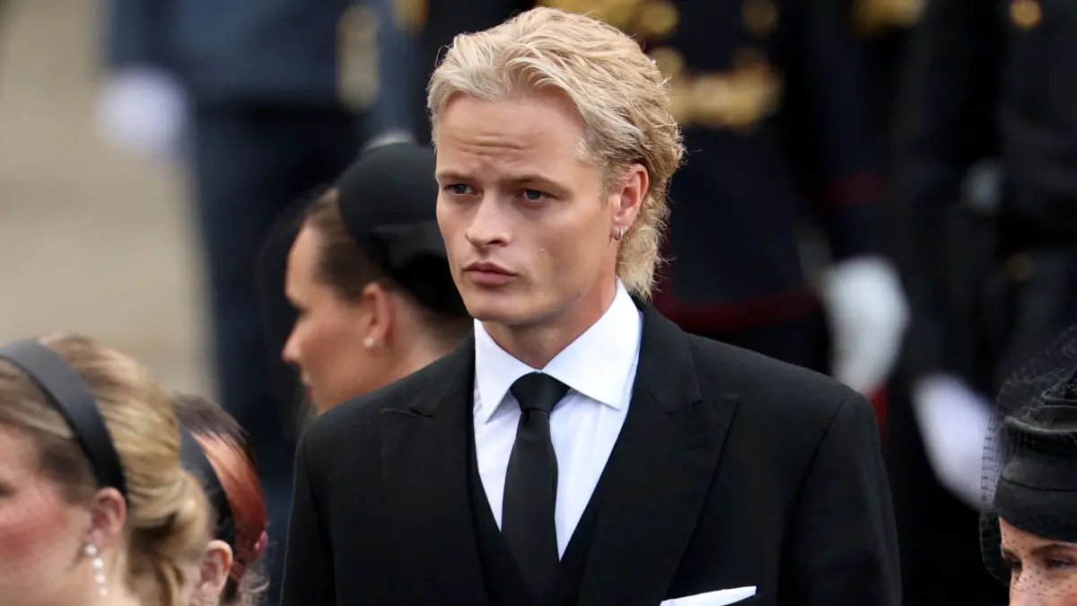 NORWAY-ROYALS-FUNERAL: (L-R) Leah Isadora Behn, Maud Angelica Behn (hidden), the son of Queen Mette-Marit of Norway Marius Borg Hoiby and Emma Tallulah Behn leave the church at the end of the funeral service for Norway's late King Harald V at the Oslo Cathedral in Oslo, Norway, on September 9, 2026. Harald, who died on August 28, 2026 at the age of 89, will be laid to rest in the crypt of the royal mausoleum of Akershus Castle, a medieval fortress overlooking Oslo Fjord, after a service at the Oslo Cathedral. (Photo by Odd ANDERSEN / AFP)