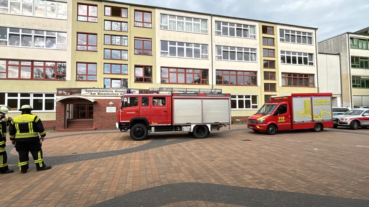 An der Grundschule am Botanischen Garten in Frankfurt (Oder) kam es zu einem Großeinsatz der Feuerwehr. Auch Einsatzkräfte des Rettungsdienstes und der Polizei waren vor Ort. Es wurde ein Gasaustritt festgestellt. Was die mögliche Ursache ist.