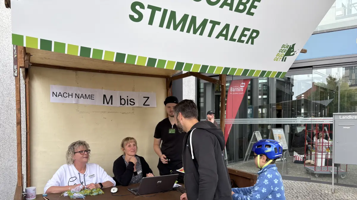 Ausgabe von Stimmtalern für die Abstimmung zum Bürgerbudget am 19. September 2026. Jeder Bürger hatte fünf Stimmtaler, die er auf die von ihm bevorzugten Projekte verteilen konnte.