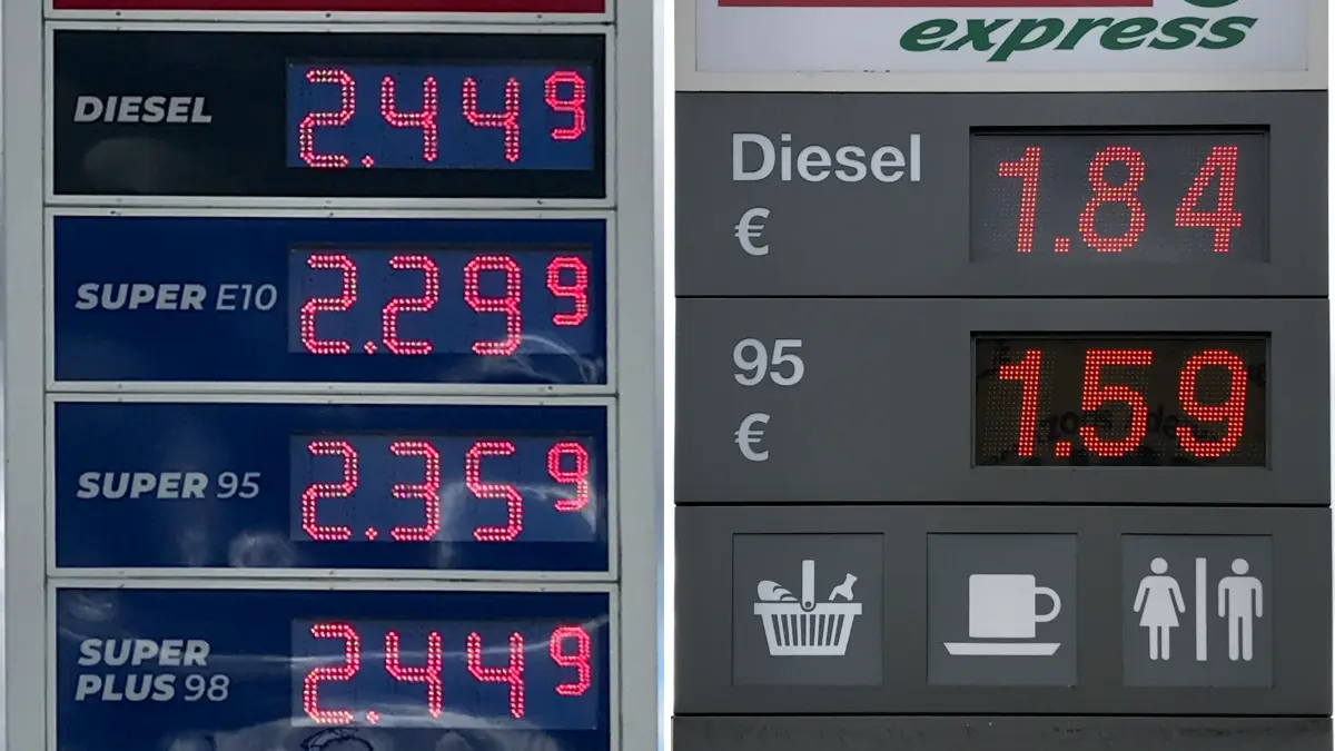 Eisenhüttenstadt/Słubice. Kraftstoffpreise am 12.10.2026. Preistafeln an Tankstellen von Toptank Eisenhüttenstadt um 12.40 Uhr und von Avia im polnischen Słubice um 11.30 Uhr. Fotos: Frank Groneberg