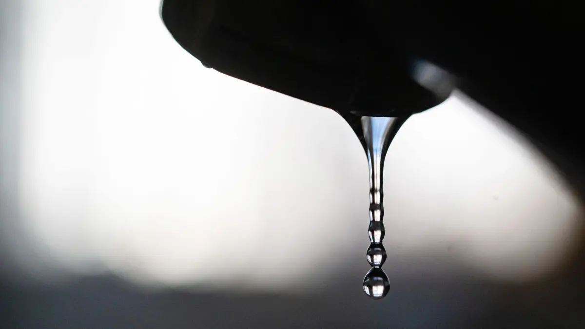 Trinkwasser: Trinkwasser kommt aus einem Wasserhahn. (zu dpa: «Wasser teurer: Brandenburgs Wirtschaft befürchtet Belastung»)