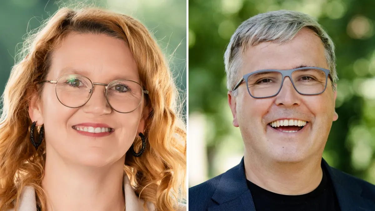 Oranienburg Jennifer Collin-Feeder (SPD) - Foto: Andreas Herz - seit Januar 2026 Bürgermeisterin, ihr Vorgänger Alexander Laesicke (parteilos) - Foto: Steffi Rose