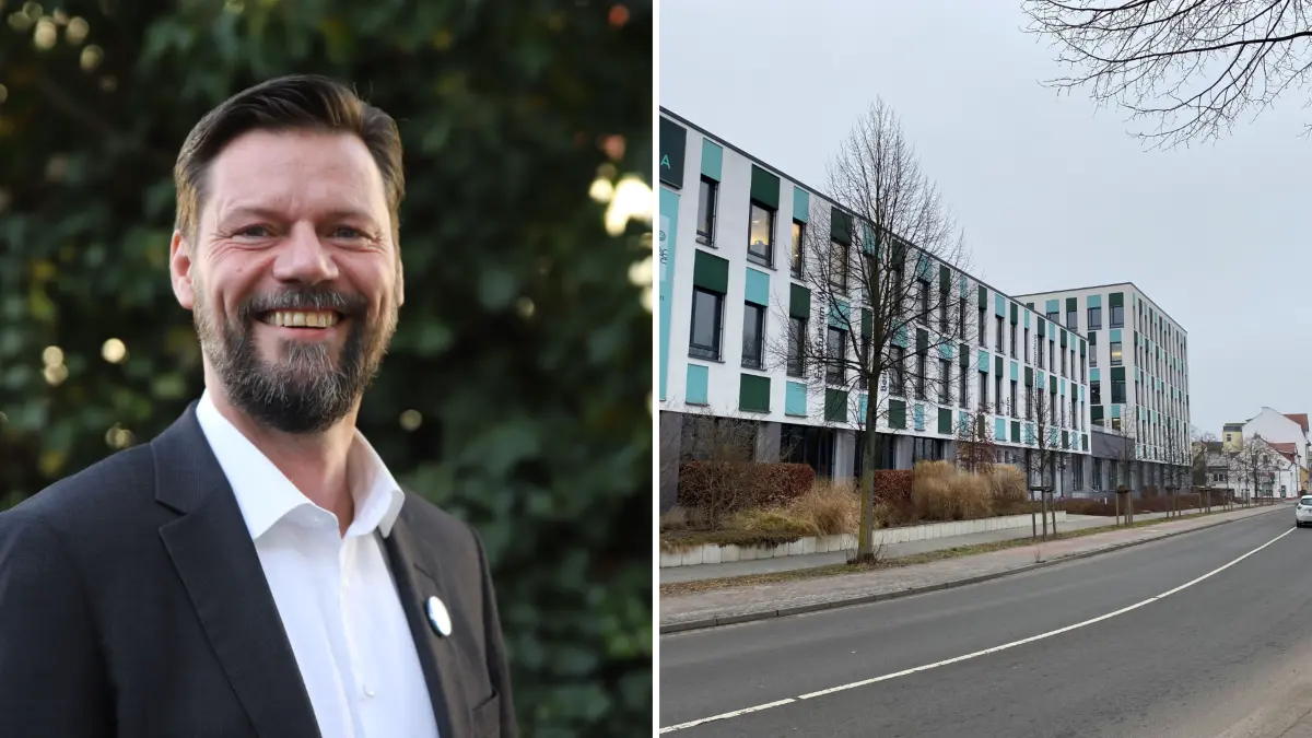 Matthias Rudolph, der Bürgermeister von Fürstenwalde, und der Sitz der Stadtverwaltung am Nordstern. Sechs führende Mitarbeiter verlassen die Verwaltung.