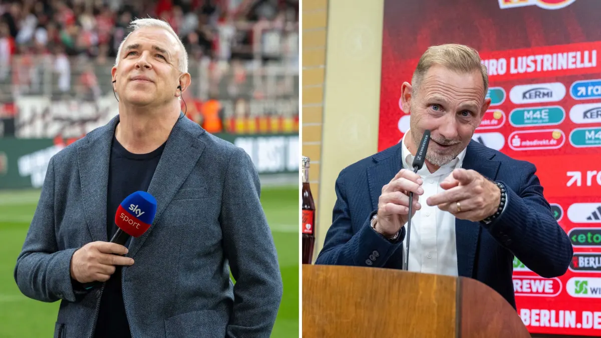 Dirk Zingler, Präsident vom 1. FC Union Berlin, und Trainer Mauro Lustrinelli